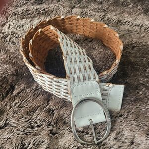 Calvin Klein Leather White and Brown Woven Belt Made in India Size XL